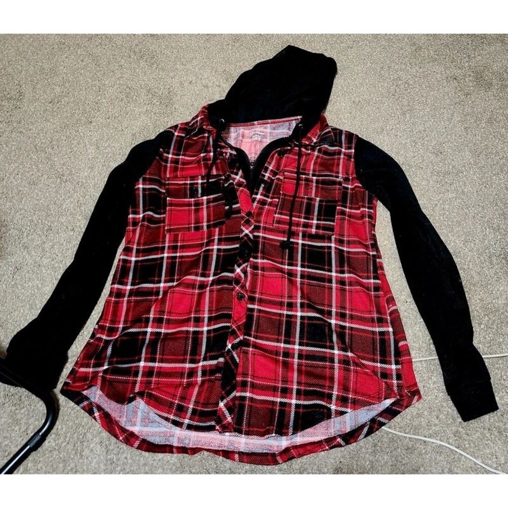 No Boundaries XXL [19] Juniors plaid flannel hoodie